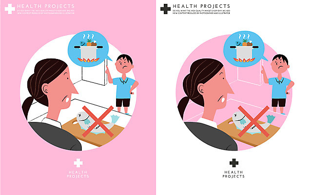 여자 남자 어린이 캠페인 일러스트 도마 건강 어류 사람 여러명 성인 위생 질병 냄비 예방 날것 끓이기 보건 국내일러스트 AI파일 다수 의학 모션 주방용품 수중동물 솥 파일형식 벡터