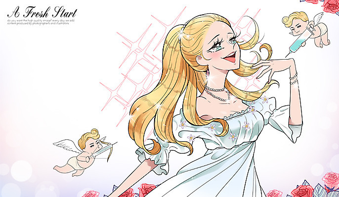 PSD 식물 여자 남자 꽃 날개 일러스트 목걸이 천사 주사기 사람 성인 세명 뷰티 장미 우아함 성형수술 만화 큐피드 성인만 순정만화 국내일러스트 컨셉 장신구 의료기기 수술 파일형식