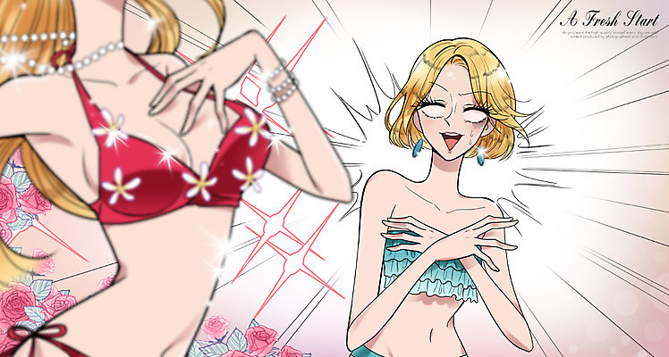 PSD 식물 여자 꽃 일러스트 사람 성인 두명 비키니 뷰티 장미 놀람 우아함 성형수술 가슴 만화 여자만 성인여자만 성인만 순정만화 국내일러스트 수영복 감정 컨셉 표정 신체부위 수술 파일형식