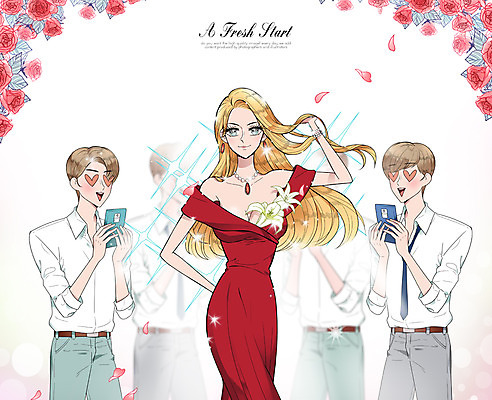 PSD 식물 여자 남자 꽃 일러스트 사람 여러명 성인 스마트폰 뷰티 장미 우아함 성형수술 만화 인기 성인만 순정만화 국내일러스트 다수 컨셉 핸드폰 스마트기기 수술 파일형식
