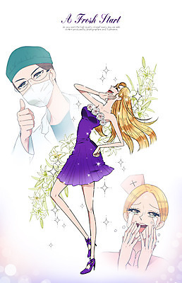 PSD 식물 여자 남자 꽃 일러스트 마스크 사람 성인 세명 뷰티 간호사 의사 우아함 성형수술 만화 눈물 성형외과 성인만 순정만화 국내일러스트 감정 컨셉 병원 의료진 수술 파일형식