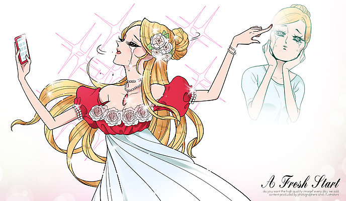 PSD 여자 일러스트 사람 성인 두명 스마트폰 뷰티 우아함 성형수술 셀프카메라 만화 눈물 여자만 성인여자만 성인만 순정만화 국내일러스트 감정 컨셉 핸드폰 스마트기기 사진촬영 수술 파일형식