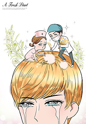 PSD 식물 여자 남자 꽃 일러스트 사람 성인 세명 뷰티 머리카락 간호사 의사 우아함 성형수술 만화 눈물 탈모 성인만 순정만화 국내일러스트 감정 컨셉 머리 의료진 수술 증상 파일형식