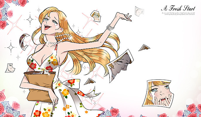 PSD 식물 여자 꽃 일러스트 한명 사람 성인 뷰티 우아함 성형수술 만화 찢어짐 기념사진 여자만 여자한명만 성인여자만 성인만 순정만화 국내일러스트 1 컨셉 모션 수술 파일형식