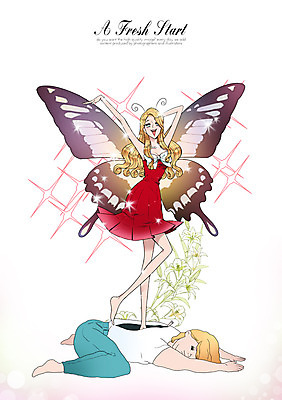 PSD 식물 여자 꽃 나비 날개 일러스트 사람 성인 두명 뷰티 우아함 성형수술 만화 허물 여자만 성인여자만 성인만 순정만화 국내일러스트 곤충 컨셉 수술 파일형식