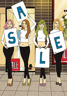 PSD 계절 여자 일러스트 사람 여러명 성인 여름 세일 상점 팻말 만화 아트툰 여자만 성인여자만 성인만 국내일러스트 다수 프레임 그림 파일형식