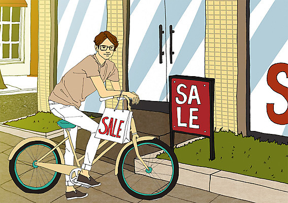 PSD 계절 남자 일러스트 한명 사람 성인 여름 쇼핑 쇼핑백 세일 상점 자전거 만화 아트툰 남자만 남자한명만 성인남자만 성인만 국내일러스트 1 가방 바이크 그림 파일형식