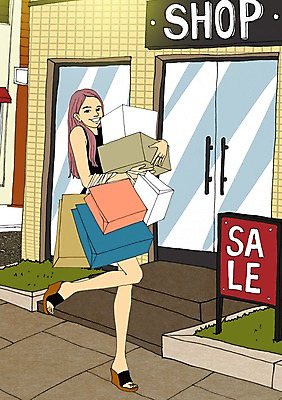 PSD 계절 여자 일러스트 한명 사람 성인 여름 쇼핑 상자 쇼핑백 세일 상점 만화 아트툰 여자만 여자한명만 성인여자만 성인만 국내일러스트 1 가방 그림 파일형식