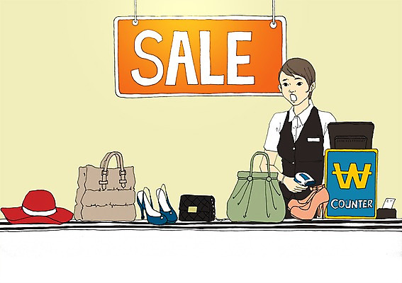 PSD 모자 잡화 계절 여자 신발 가방 일러스트 한명 사람 성인 여름 세일 만화 종업원 계산대 아트툰 여자만 여자한명만 성인여자만 성인만 국내일러스트 직업 1 그림 파일형식