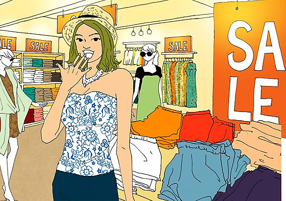 PSD 모자 옷 계절 여자 일러스트 실내 한명 사람 성인 여름 쇼핑 세일 상점 만화 아트툰 여자만 여자한명만 성인여자만 성인만 국내일러스트 1 잡화 내부 그림 파일형식