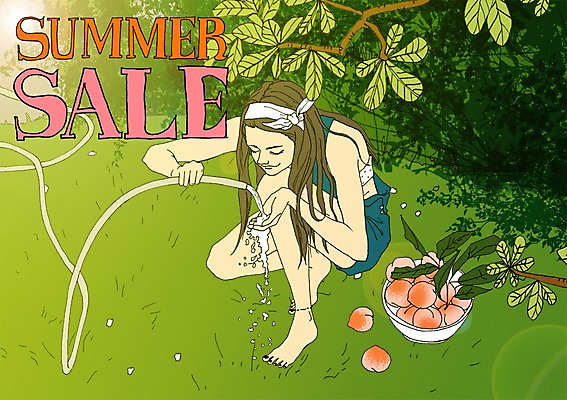 PSD 나무 식물 계절 여자 과일 일러스트 한명 사람 성인 물 여름 세일 만화 복숭아 호스 아트툰 여자만 여자한명만 성인여자만 성인만 국내일러스트 자연요소 1 그림 파일형식