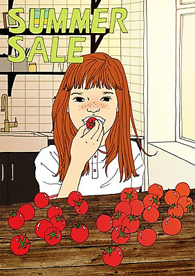 PSD 계절 여자 어린이 일러스트 방울토마토 실내 한명 사람 소녀 여름 세일 주방 만화 먹기 아트툰 여자만 여자한명만 어린이만 소녀만 소녀한명만 국내일러스트 1 토마토 모션 내부 그림 파일형식