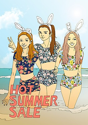 주간 PSD 계절 여자 수영복 바다 일러스트 물놀이 사람 성인 해변 야외 세명 여름 세일 만화 아트툰 여자만 성인여자만 성인만 국내일러스트 자연요소 옷 놀이 그림 파일형식