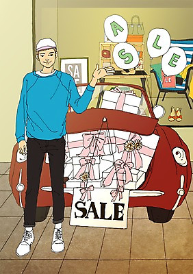 PSD 계절 남자 일러스트 자동차 선물 한명 사람 성인 여름 선물상자 세일 만화 아트툰 남자만 남자한명만 성인남자만 성인만 국내일러스트 1 육상교통 상자 그림 파일형식