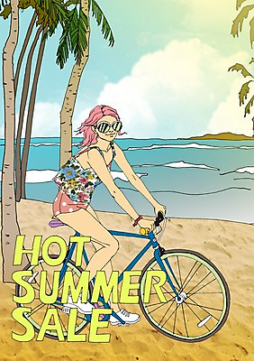 주간 PSD 계절 여자 바다 일러스트 한명 사람 성인 해변 야외 여름 선글라스 세일 자전거 만화 아트툰 여자만 여자한명만 성인여자만 성인만 국내일러스트 자연요소 1 안경 바이크 그림 파일형식