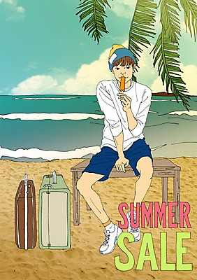 주간 PSD 계절 남자 바다 가방 일러스트 탁자 아이스크림 한명 사람 성인 해변 야외 여름 세일 만화 아트툰 남자만 남자한명만 성인남자만 성인만 국내일러스트 자연요소 1 잡화 가구 디저트 그림 파일형식