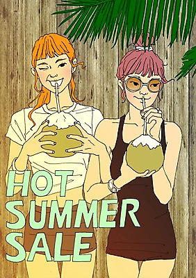 PSD 계절 여자 과일 일러스트 빨대 사람 성인 두명 여름 선글라스 세일 마시기 과일주스 만화 코코넛 아트툰 여자만 성인여자만 성인만 국내일러스트 안경 모션 주스 그림 파일형식