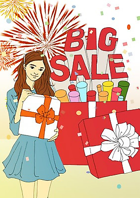 PSD 계절 여자 리본 일러스트 불꽃놀이 선물 한명 사람 성인 여름 선물상자 세일 만화 아트툰 여자만 여자한명만 성인여자만 성인만 국내일러스트 1 놀이 상자 그림 파일형식