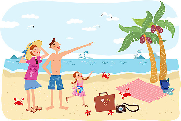 주간 식물 여자 남자 어린이 가방 일러스트 가족 갈매기 휴가 불가사리 함께함 사람 성인 해변 야외 세명 여름휴가 바캉스 야자수 바구니 카메라 자유 게 돗자리 국내일러스트 AI파일 자연요소 나무 잡화 바다 컨셉 관계 조류 극피동물 갑각류 전자제품 파일형식 벡터 여름_계절