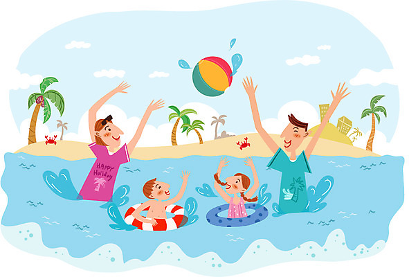 주간 식물 여자 남자 어린이 바다 일러스트 가족 물놀이 휴가 함께함 사람 성인 해변 야외 여름휴가 바캉스 야자수 자유 게 비치볼 튜브 국내일러스트 AI파일 자연요소 나무 컨셉 공 관계 놀이 바캉스용품 갑각류 파일형식 벡터 여름_계절