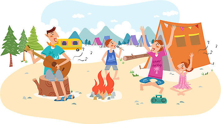 주간 나무 식물 여자 남자 어린이 악기 연주 일러스트 노래 가족 휴가 산 함께함 텐트 사람 여러명 성인 야외 여름휴가 바캉스 자유 기타 모닥불 캠핑장 라디오 캠핑카 국내일러스트 AI파일 자연요소 음악 다수 컨셉 관계 자동차 불 현악기 캠핑도구 전자제품 캠핑 파일형식 벡터 여름_계절