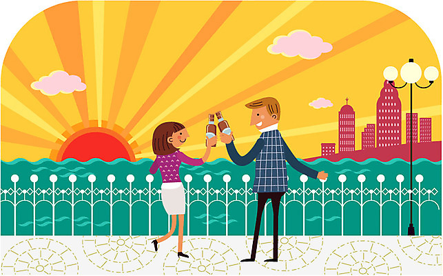 주간 구름 커플 여자 남자 가로등 일러스트 맥주 주류 함께함 사람 빌딩 성인 야외 두명 울타리 강 노을 기쁨 도시 즐거움 건배 비어피플 성인만 국내일러스트 AI파일 자연요소 공공시설 감정 음료 컨셉 관계 건물 담장 파일형식 벡터
