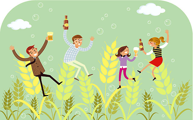 구름 여자 남자 일러스트 맥주 주류 함께함 사람 여러명 성인 기쁨 즐거움 보리 맥주잔 맥주병 보리밭 비어피플 성인만 국내일러스트 AI파일 자연요소 감정 음료 다수 컨셉 밭 술잔 술병 곡류 파일형식 벡터