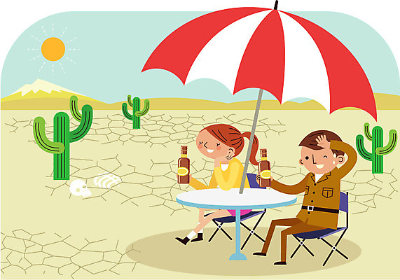 주간 식물 여자 남자 의자 일러스트 탁자 산 선인장 맥주 주류 함께함 사람 성인 야외 두명 태양 기쁨 사막 파라솔 즐거움 맥주병 비어피플 성인만 국내일러스트 AI파일 자연요소 감정 음료 가구 컨셉 술병 파일형식 벡터