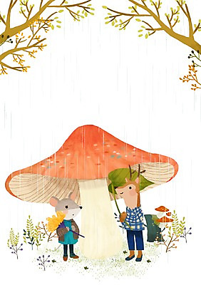 PSD 식물 동물 계절 꽃 두마리 일러스트 날씨 사슴 나뭇잎 서기 들기 사람없음 버섯 봄 봄비 비 쥐 나뭇잎우산 국내일러스트 자연요소 잎 2 우산 포유류 모션 비_날씨 설치류 파일형식