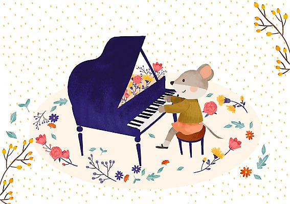 PSD 식물 동물 한마리 계절 꽃 악기 연주 일러스트 앉기 사람없음 봄 건반 피아노 쥐 그랜드피아노 피아니스트 국내일러스트 1 음악 모션 연주자 건반악기 설치류 파일형식