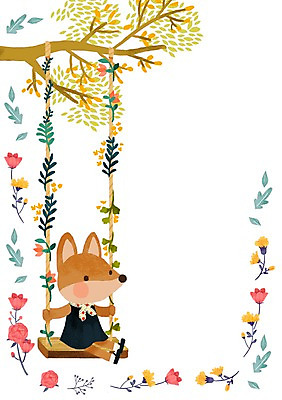 PSD 식물 동물 한마리 계절 꽃 여유 일러스트 휴식 앉기 사람없음 봄 나뭇가지 그네 여우 꽃그네 국내일러스트 나무 1 감정 컨셉 포유류 모션 파일형식