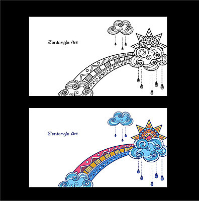 구름 배너 백그라운드 무지개 무늬 패턴 일러스트 도안 날씨 프레임 흑백 사람없음 태양 라벨 비 비교 고급 빗방울 젠탱글 국내일러스트 AI파일 자연요소 컨셉 촬영기법 비_날씨 파일형식 벡터