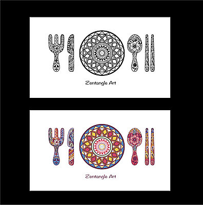 식기 접시 배너 백그라운드 포크 무늬 패턴 일러스트 도안 젓가락 프레임 흑백 사람없음 라벨 숟가락 비교 나이프 고급 젠탱글 국내일러스트 AI파일 컨셉 촬영기법 수저 칼 파일형식 벡터