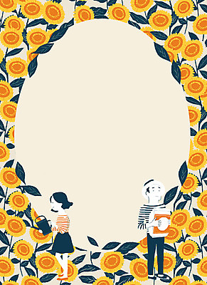 PSD 문양 커플 사계절 여자 남자 꽃 백그라운드 패턴 일러스트 해바라기 프레임 사람 성인 두명 여름 물뿌리개 패턴백그라운드 물주기 국내일러스트 식물 계절 무늬 관계 모션 파일형식