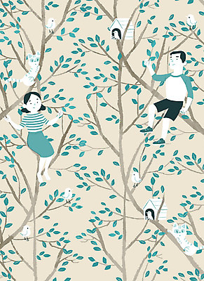 전신 PSD 나무 문양 커플 사계절 여자 남자 백그라운드 패턴 일러스트 조류 사람 앉기 성인 두명 고양이 패턴백그라운드 둥지 국내일러스트 식물 동물 계절 무늬 포유류 관계 모션 반려동물 파일형식
