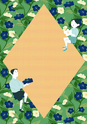 PSD 문양 커플 사계절 여자 남자 꽃 백그라운드 패턴 일러스트 프레임 사람 성인 두명 여름 패턴백그라운드 풀 국내일러스트 식물 계절 무늬 관계 파일형식