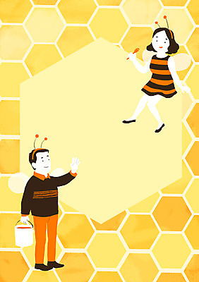 PSD 문양 커플 사계절 여자 남자 백그라운드 패턴 일러스트 프레임 사람 성인 두명 봄 패턴백그라운드 꿀벌 꿀 벌꿀 국내일러스트 계절 무늬 관계 벌_곤충 파일형식