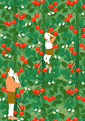 PSD 문양 커플 사계절 여자 남자 백그라운드 패턴 일러스트 방울토마토 사람 성인 두명 여름 패턴백그라운드 수확 국내일러스트 계절 무늬 농업 토마토 관계 파일형식
