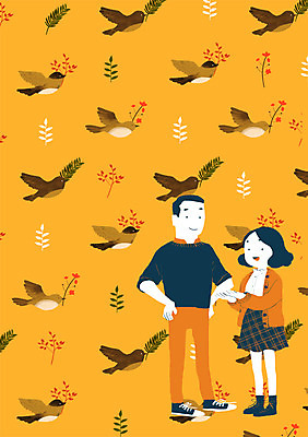 전신 PSD 문양 커플 사계절 여자 남자 백그라운드 잎 패턴 일러스트 조류 사람 성인 두명 패턴백그라운드 가을 돌아서기 가을배경 국내일러스트 식물 동물 계절 무늬 관계 모션 파일형식 가을_계절