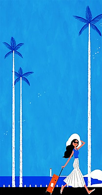 전신 PSD 모자 계절 여자 여유 여행 일러스트 휴가 휴식 한명 사람 해변 여름 여름휴가 바캉스 선글라스 야자수 걷기 캐리어 자유 롱스커트 여자만 여자한명만 국내일러스트 나무 1 잡화 감정 안경 바다 컨셉 모션 치마 여행가방 파일형식 여름_계절