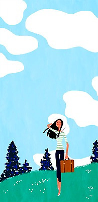 전신 PSD 모자 계절 여자 여유 일러스트 하늘 휴가 휴식 한명 서기 들기 사람 초원 여름 여행가방 자유 상쾌 안식처 한가함 여자만 여자한명만 국내일러스트 1 잡화 감정 컨셉 가방 모션 파일형식