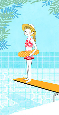 PSD 모자 여자 수영복 어린이 백그라운드 일러스트 수영장 한명 사람 소녀 여름 풀잎 튜브 다이빙대 국내일러스트 1 잡화 옷 계절 잎 풀_식물 다이빙 파일형식