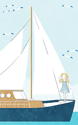 전신 PSD 여자 바다 백그라운드 요트 일러스트 갈매기 한명 서기 사람 성인 여름 갑판 국내일러스트 1 계절 배_교통 모션 조류 파일형식