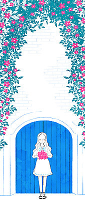 전신 PSD 여자 꽃 백그라운드 잎 일러스트 벽돌 한명 서기 사람 성인 여름 대문 국내일러스트 식물 1 계절 모션 문 파일형식