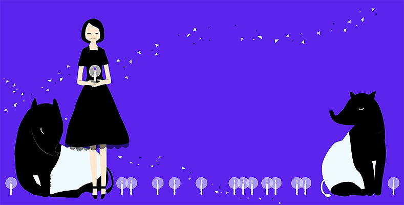 PSD 여자 백그라운드 두마리 일러스트 촛불 한명 사람 성인 희망 꿈 야간 국내일러스트 자연요소 1 감정 2 초 파일형식