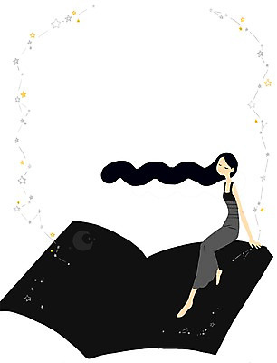 전신 PSD 여자 백그라운드 일러스트 한명 사람 성인 책 희망 별자리 꿈 야간 국내일러스트 자연요소 1 감정 파일형식