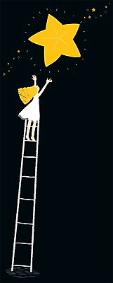 전신 PSD 여자 별 백그라운드 일러스트 사다리 검은배경 한명 사람 성인 희망 꿈 국내일러스트 자연요소 1 감정 검은색 도구 파일형식