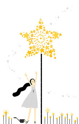 전신 PSD 나무 여자 별 백그라운드 일러스트 한명 사람 성인 희망 꿈 물뿌리개 국내일러스트 자연요소 식물 1 감정 파일형식