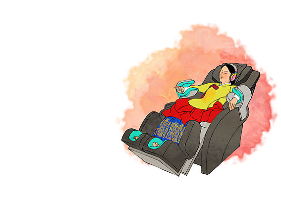 PSD 한국전통 여자 의자 일러스트 한명 사람 성인 마사지 한복 과거 여왕 안마기 안마의자 국내일러스트 1 전통 가구 컨셉 한국 전통의상 파일형식