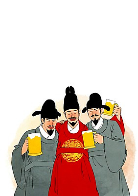 PSD 한국전통 남자 일러스트 어깨동무 맥주 사람 성인 세명 왕 만취 과거 맥주잔 신하 회식 국내일러스트 전통 포즈 컨셉 술잔 주류 한국 식사 술취함 파일형식